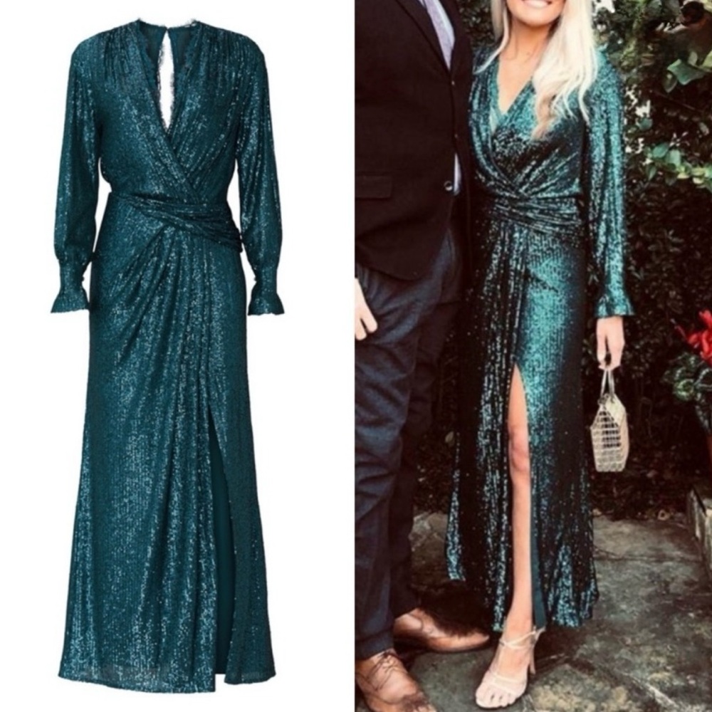 Jonathan Simkhai Teal Sequin Maxi Dress